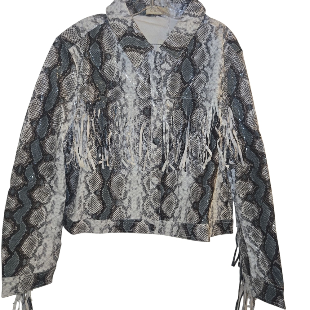 Chic Snake Print Jacket with Fringe Size: XL - Picture 4 of 11